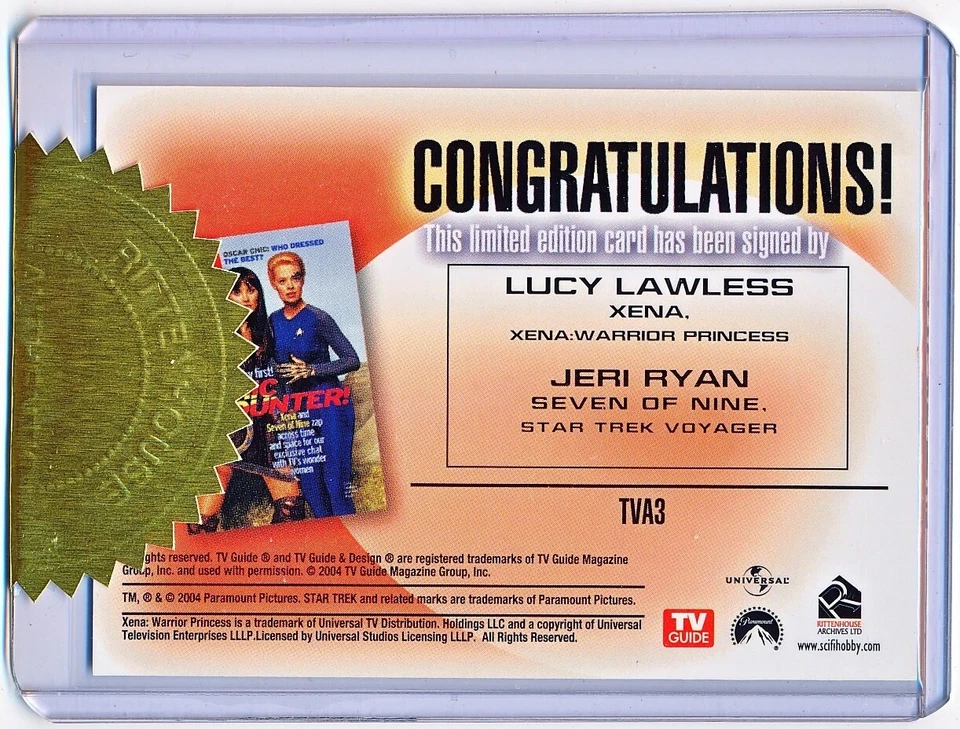 Rittenhouse Lucy Lawless & Jeri Ryan TV Guide Dual Autograph Promo #TVA3 - QTY - Image 2 of 2
