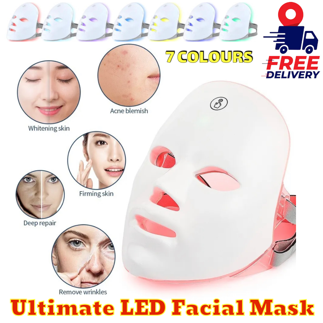 7 Colors Facial LED Mask Photon Skin Therapy Rejuvenation Wireless Anti