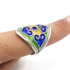Old Moroccan Berber enamelled Silver Ring Handmade Berber Silver Ring