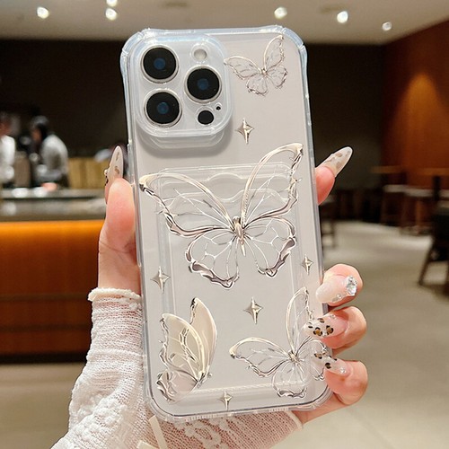 ShockProof Clear Flower Case With Card Slot Cover For iPhone 16 Pro Max 15 14 13 - Picture 14 of 17