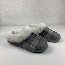 Comfort Code Plaid Brushed Knit Faux Fur Lined Slipper Size 9-10 Gray 7786