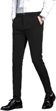 Plaid Plain Men's Black Stretch Dress Pants Slim Fit Skinny Suit Pants 30W X 34L