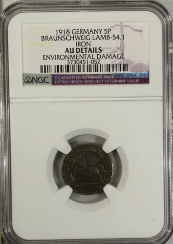 Germany 5 Pfennig 1918 NGC AU  Iron City of Braunschweig Lamb-54.1