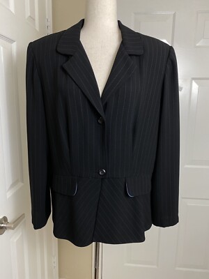 Dress Barn Womens Suit Jacket Size 14 Black Blue Striped
