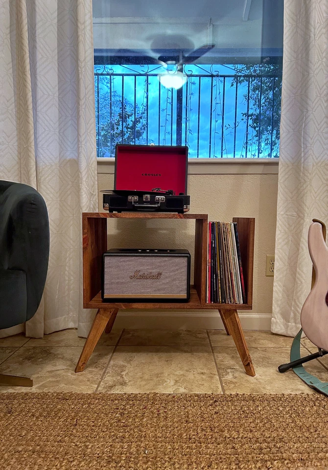 Gabinete de soporte para tocadiscos y almacenamiento de vinilo retro MCM Foto 3 de 4