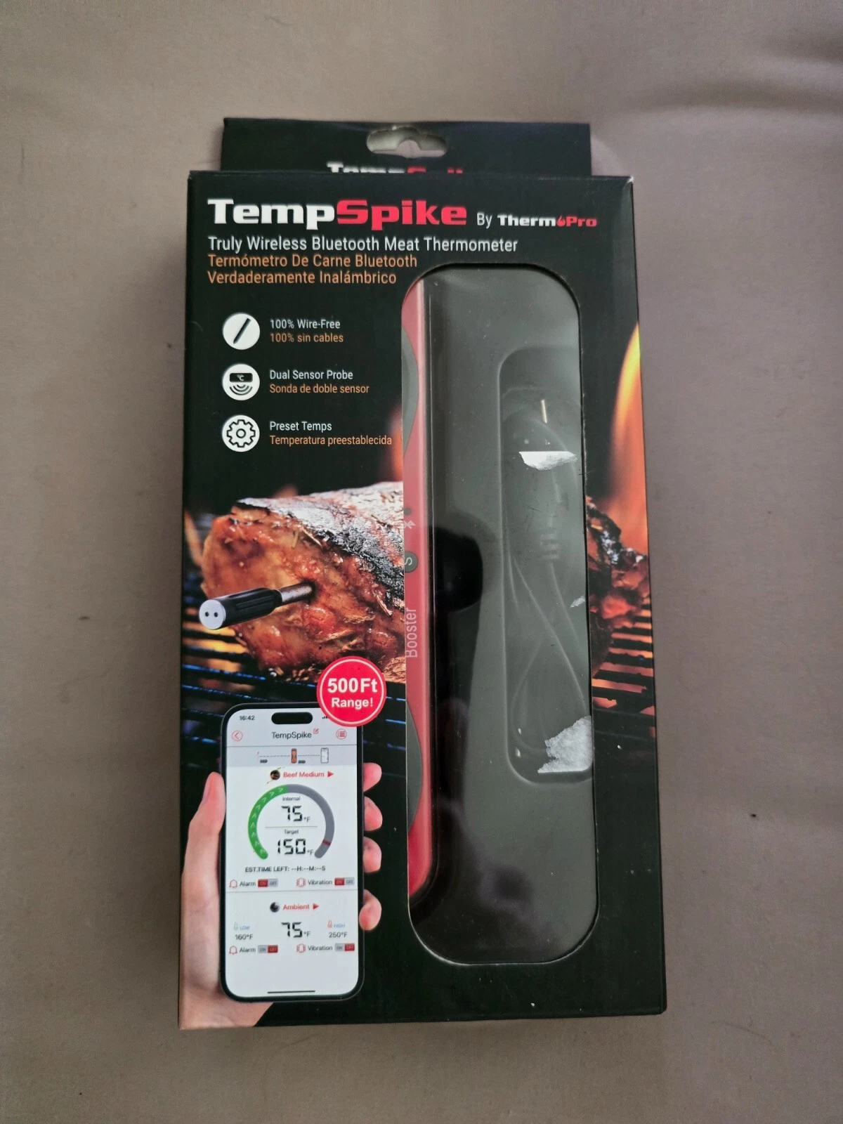 ThermoPro Tempspike Wireless Meat Thermometer Bluetooth - Red