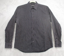 Express Button Up Shirt Men's M Black with White Stripe Pattern Cotton Blend