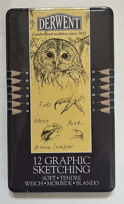 Derwent Graphic Sketching Pencils x 12 Tin Medium 9B - H. Professional Quality.
