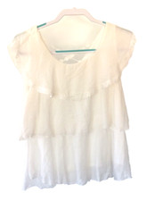 Women  s White Ruffled Lace Blouse Sz Small Sleeveless 3-Tier Romantic EUC