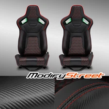[Noen Racer Series]Reclinable Univeral PVC Racing Seats Pair Black+Red