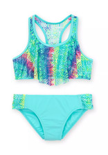 GIRLS S 4-5 WONDER NATION RACERBACK RUFFLE RAINBOW 2-PC SWIMSUIT, TURQUOISE