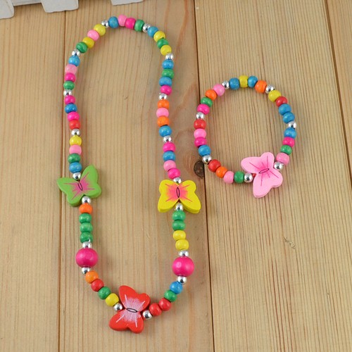 1Set Girl's Wooden Flower Heart Animals Beads Necklace&Bracelet Kid Jewelry Set - Picture 22 of 33