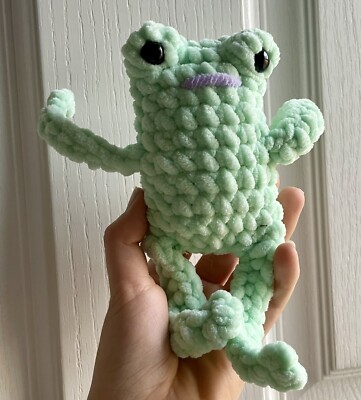 Handmade Green Crochet Plush Frog with Mouth
