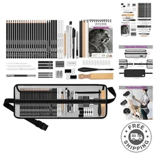 Artistic 60-Piece Drawing Kit with Portable Canvas Pencil Case and Accessories