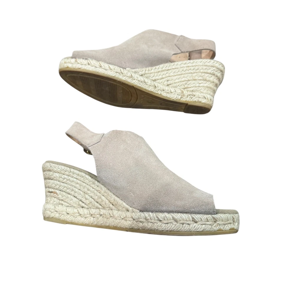 KANNA womens size 39 (8.5 US) tan suede peep toe espadrille wedge heels - Image 2 of 4