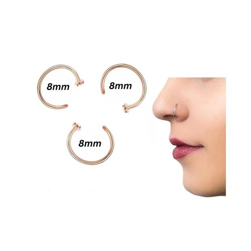 8mm gold Nose Ring Surgical Steel Hoop Lip Rings Small Thin Body Piercing. - Picture 3 of 6