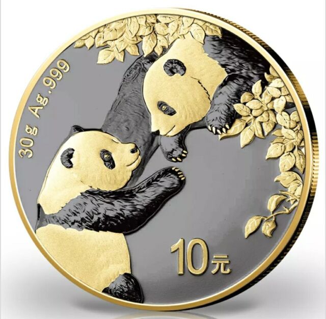 Münze Silber mit Ruthenium Panda 2023 China und 24 Karat Gold