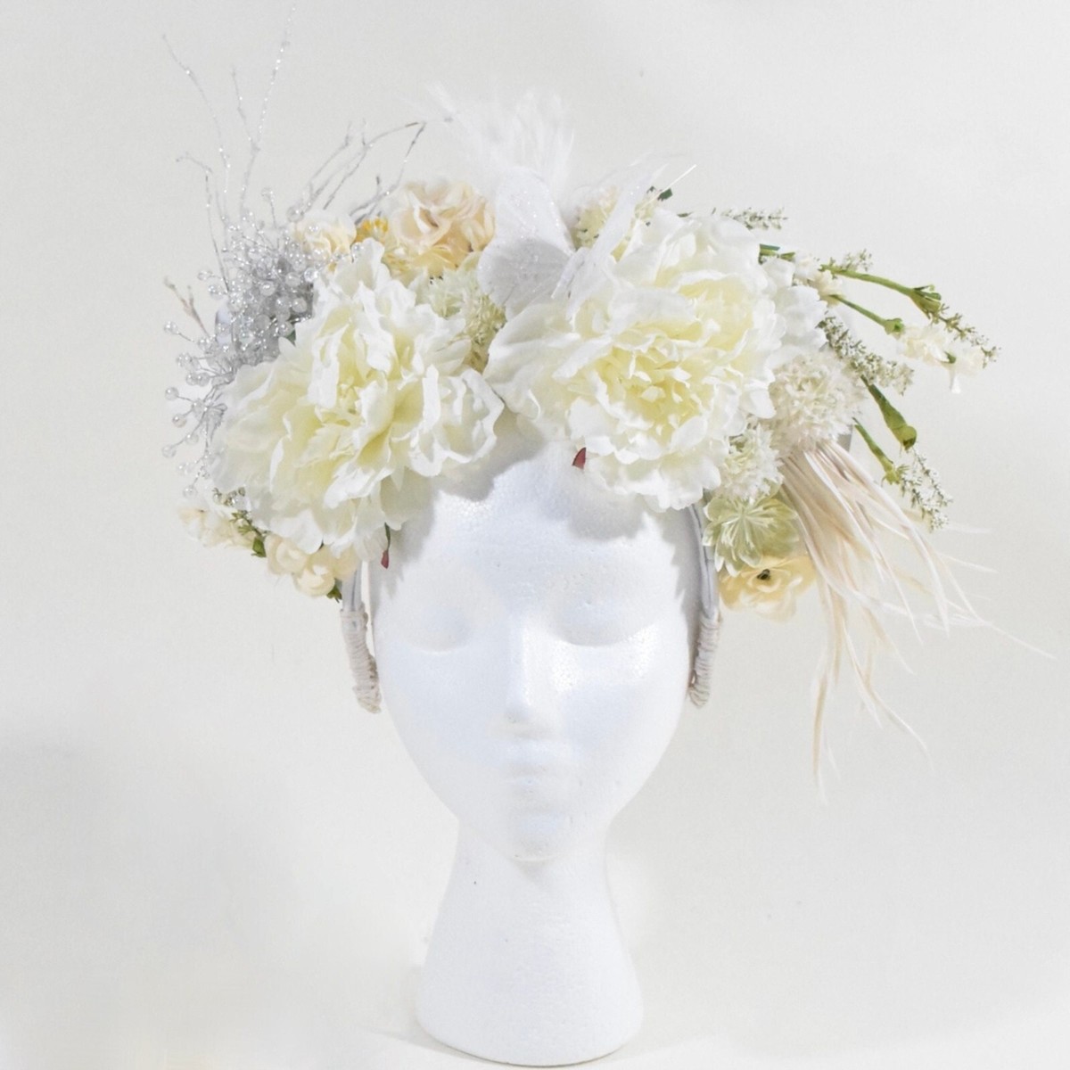 Floral White Flower Headpiece ✨✨✨?? White Flower Wedding Headdress Rhinestone Statement  main image 2