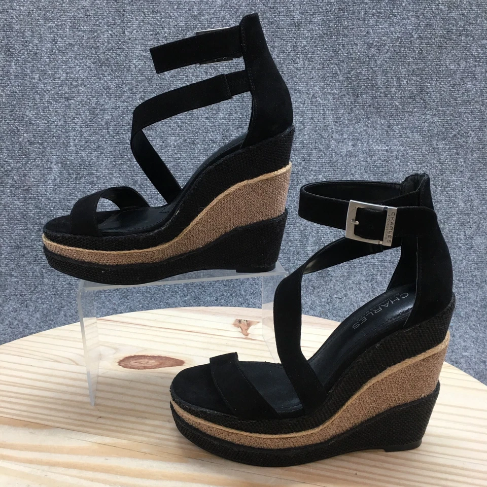 Sandalias Charles by Charles David para mujer 6 gladiador negras hebilla correa cuña Foto 2 de 4