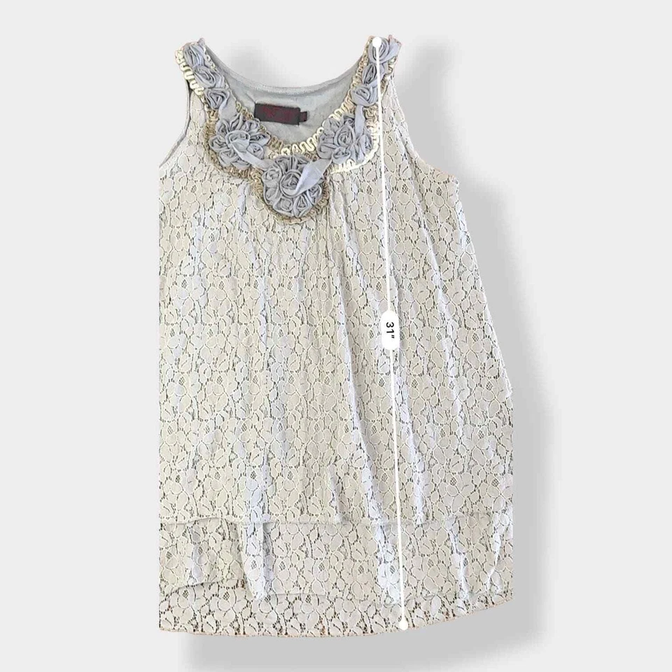 Mini Vestido My Pretty Angel Azul Polvoriento Encaje y Mezcla Floral Seda Talla M Foto 4 de 4