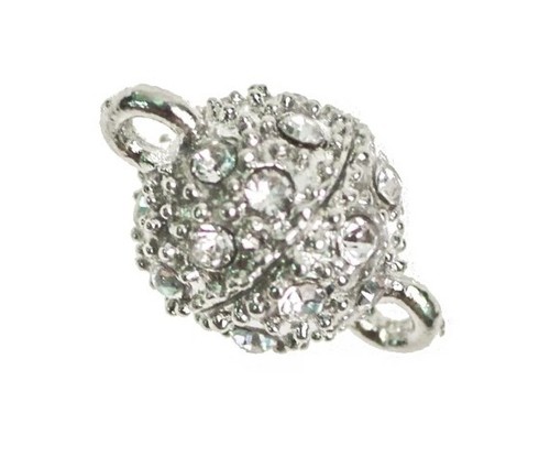 Clasp, Rhinestone Magnetic Sphere Clasp, 14mm x 9mm, Silver, Alloy, 1 pc - 第 1/1 張圖片