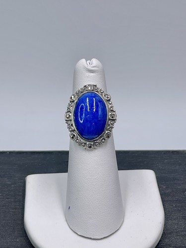 Vintage Ring Sterling Silver Lapis Marcasite Marked Sterling Size 5.25 - Picture 2 of 8