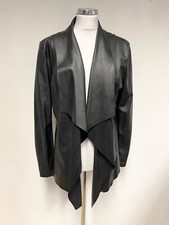 Bnwt Elina Miro Black Faux Leather Open Dipped Front Long Sleeved Jacket Size L