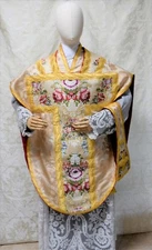 Brand New Custom Order St. Philip Neri Chasuble Set, Pure Silk Lampas and Damask
