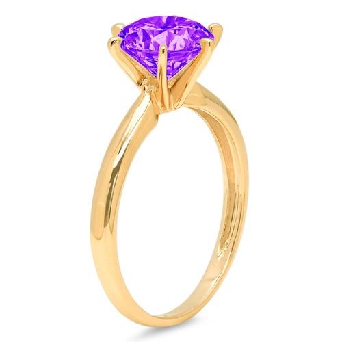 2 ct Round Cut Amethyst Designer Statement Bridal Classic Ring 14k Yellow Gold - Picture 7 of 11