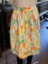 Vintage 1970  s Sz 2 Midi Length Cotton A-Line Skirt Orange Yellow Green