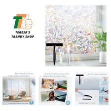 Window Privacy Film Stained Glass Rainbow 3D Prism Decorative Iridescent Wind...