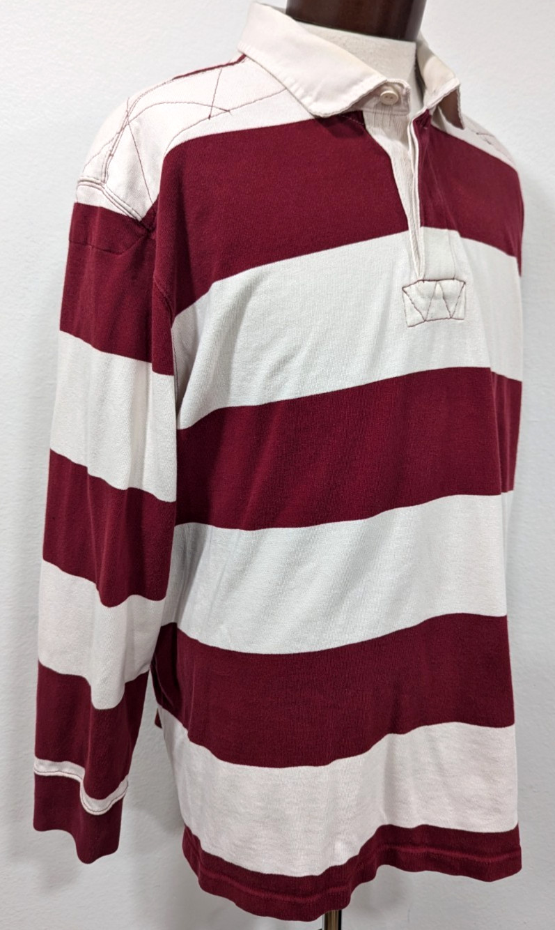 Vtg EDDIE BAUER Polo Shirt XXL Red White Stripe RUGBY Heavyweight Y2k Read * image 7
