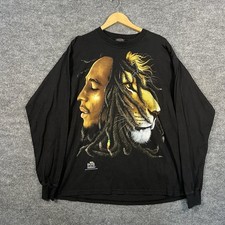 Vtg 90s Bob Marley T-Shirt Mens XL Zion Rootswear Lion Reggae Rap Tee Big Face