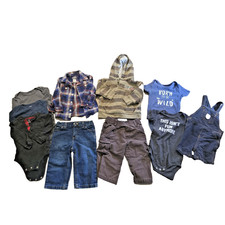 Adorable Baby Boy 18 Months Clothes Lot Bundle Overalls Denim Flannel 10pc