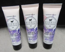 3 DIONIS  GOAT MILK HAND CREAM  - LAVENDER VANILLA - 1 OZ EACH -