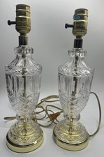 Set Of 2 Vintage Cut Glass and Brass Table La...
