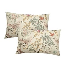 Vintage Floral Bird Lumbar Pillow Covers 20" x 12" Pack of 2 Floral Birds