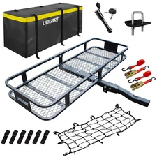 Folding Trailer Hitch Mount Cargo Carrier Basket 500lb Rear Luggage Rack Camping