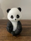 Panda Bear Fenton Art Glass Figurine. Black and White Matte. Signed By Artist