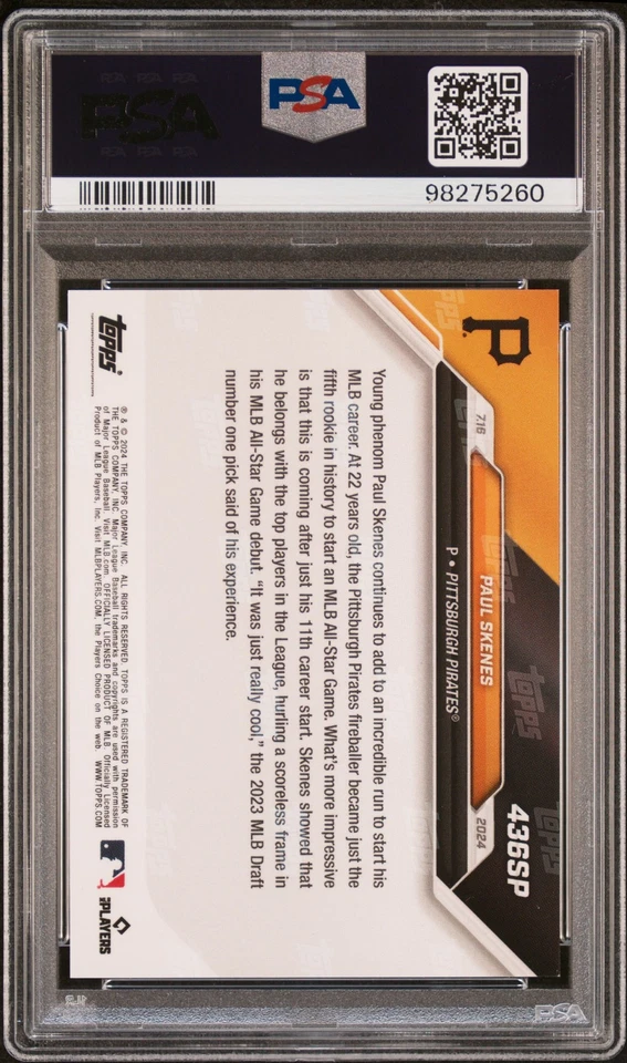 PSA 9 Paul Skenes 2024 Topps Now #436SP Rainbow Foil SP Pirates Rookie Card - Image 2 of 4