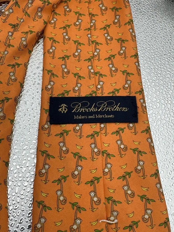Corbata Brooks Brothers Para Hombre Mono Estampado Plátano Naranja Seda Divertida Novedad Foto 3 de 3