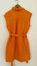 Mango Leinen Hemdblusenkleid orange ärmellos Gürtel Utility Taschen Gr. M
