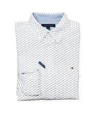 Tommy Hilfiger Men's White Printed TH Flex Classic Fit Button Front Pocket Shirt
