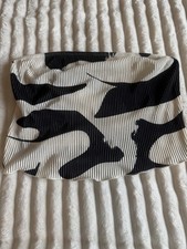 Black White Abstract Ribbed Strapless Cropped Tube Top Sleeveless Pullover