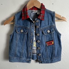 Looney Tunes Jean Vest Kids 10 Blue Denim Plaid Collar Tweety Bird Vintage 1996