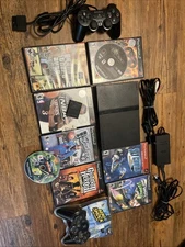 Sony PlayStation 2 PS2 Slim Black Console Bundle w/ 8 Games & 2 Controllers