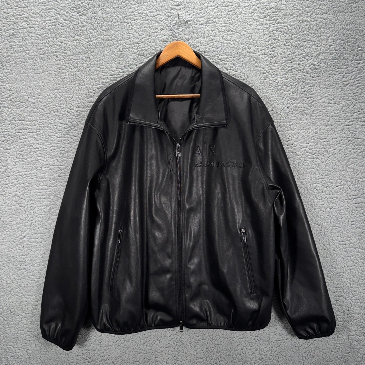 Armani Exchange Faux Leather Outer Shell Black Coats, Jackets