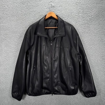 ジャケット・アウター archive ARMANI EXCHANGE Leather Jacket Armani Exchange Jacket Mens XL Black Faux Leather Bomber Full Zip