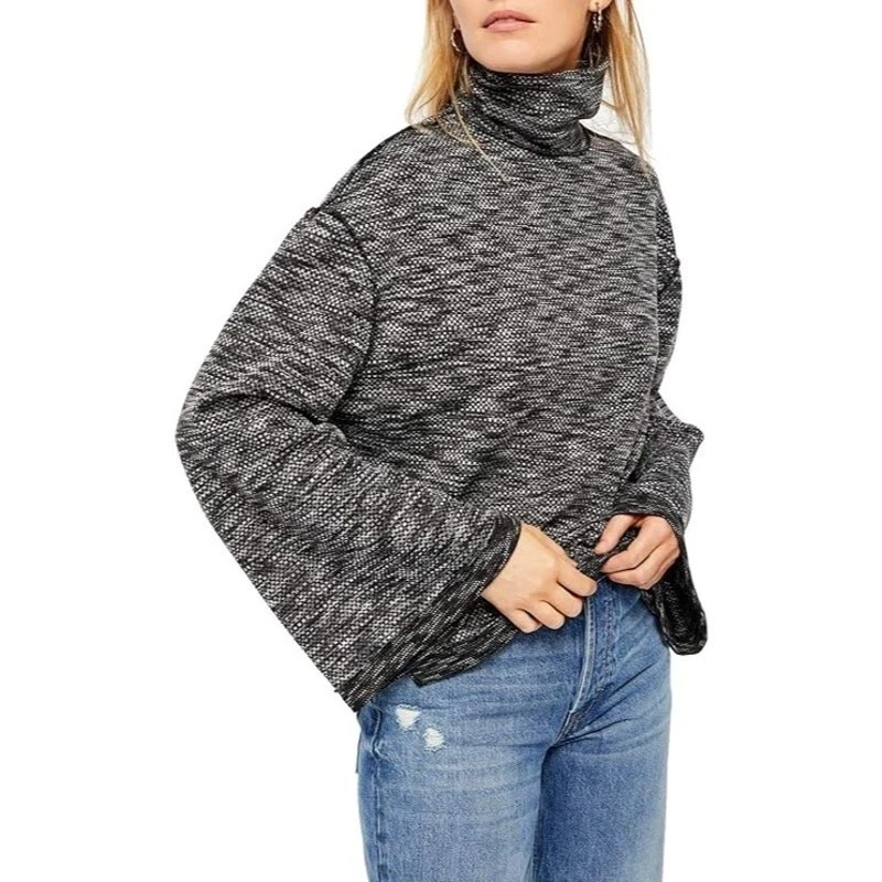 Free People We The Free Sunny Days Oversized Textured Knit Turtleneck Sweater L View 2