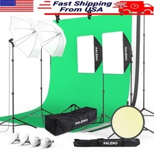 Photography Lighting Kit Softbox Backdrop Stand Green Screen Video Shoot Bulbs